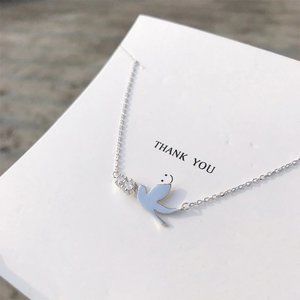 NEW 925 Sterling Silver Diamond Bird Necklace
